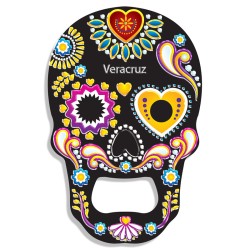 Magneto destapador de metal con calavera. Souvenir y recuerdo de Veracruz, México
