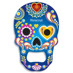 Magneto destapador de metal con calavera. Souvenir y recuerdo de Veracruz, México