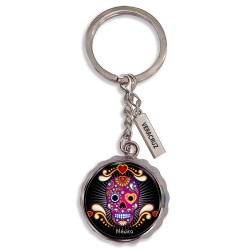 Llavero corcholata de metal calavera, Souvenir de Veracruz, recuerdo de México.