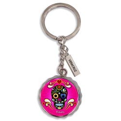 Llavero corcholata de metal calavera, Souvenir de Veracruz, recuerdo de México.