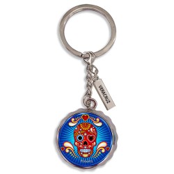 Llavero corcholata de metal calavera, Souvenir de Veracruz, recuerdo de México.