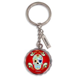 Llavero corcholata de metal calavera, Souvenir de Veracruz, recuerdo de México.