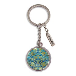 Llavero corcholata de metal calendario Azteca, Souvenir de Veracruz, México.