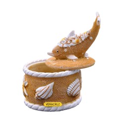 Caja de resina arena y figura de un delfin, Souvenir de Veracruz, Recuerdo Mexico.