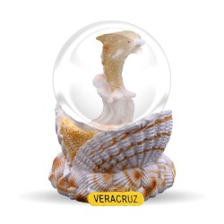 Esfera de resina arena en una concha y delfin, Souvenir de Veracruz, Recuerdo Mexico.