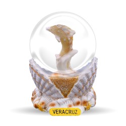 Esfera de resina arena en una concha y delfin, Souvenir de Veracruz, Recuerdo Mexico.